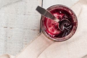 overhead view of an almost empty jar of jam