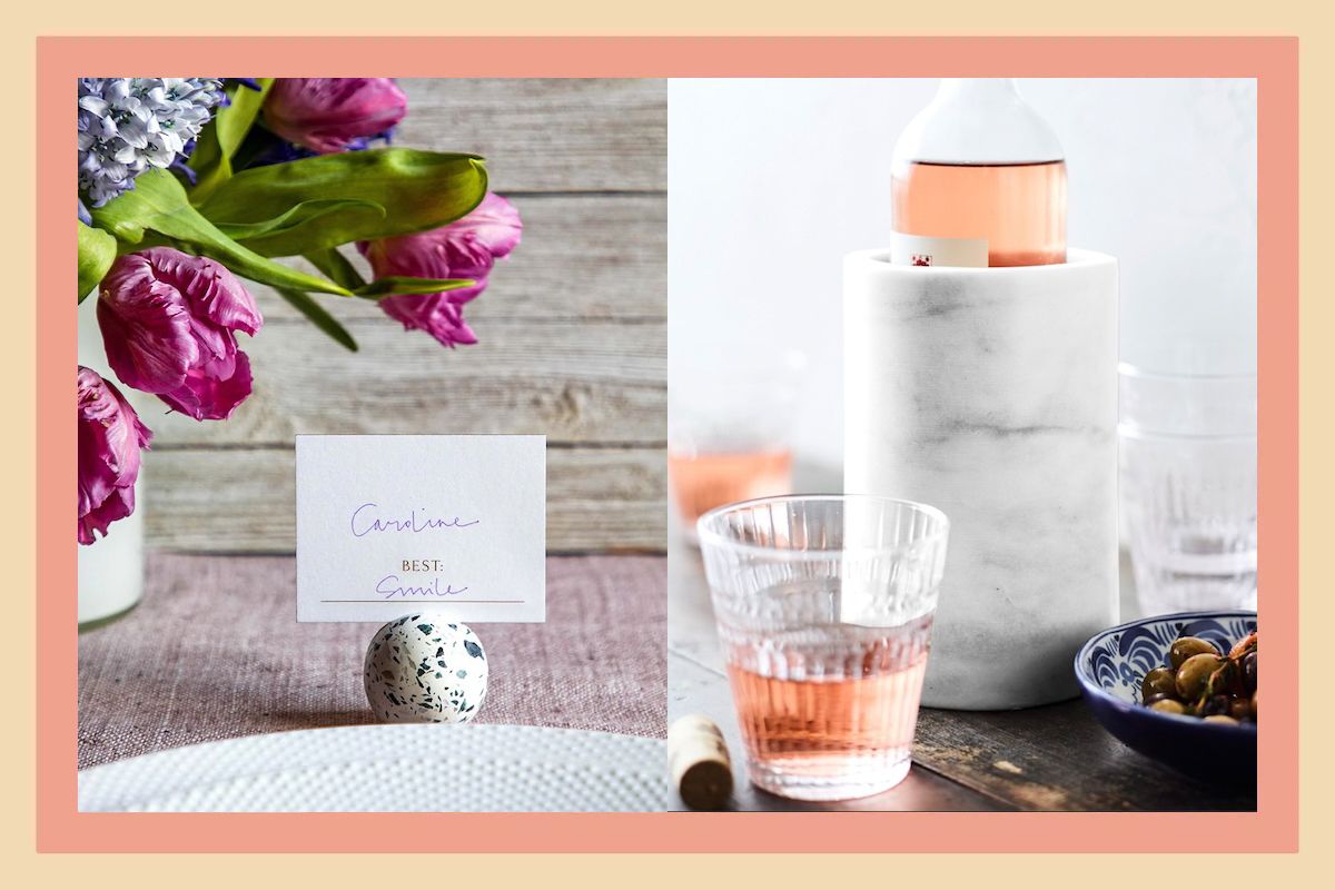 seating cards and a wine cooler