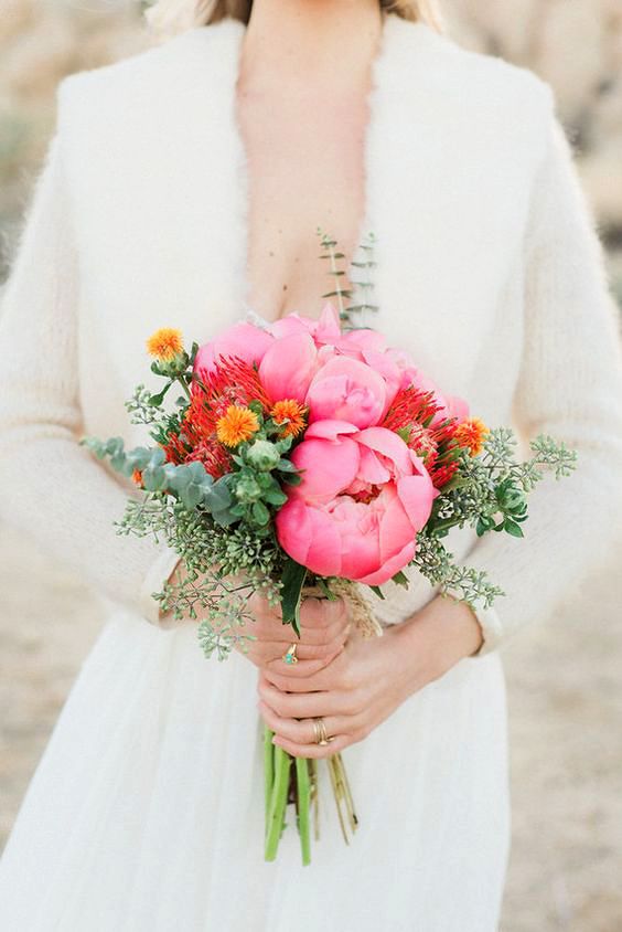 lush king protea and pink peony bouquet