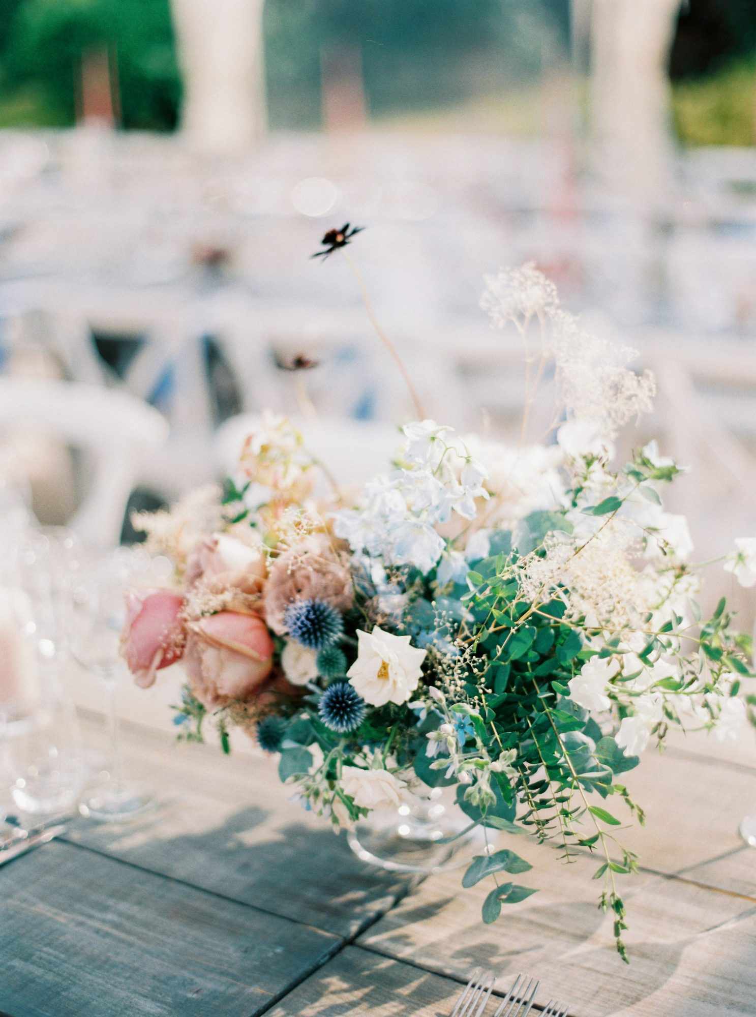garden roses, orchids, or chocolate cosmos centerpieces