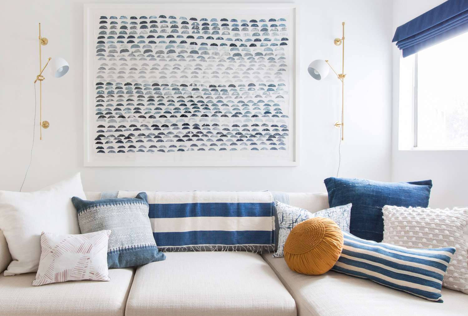 Living room with denim pillows