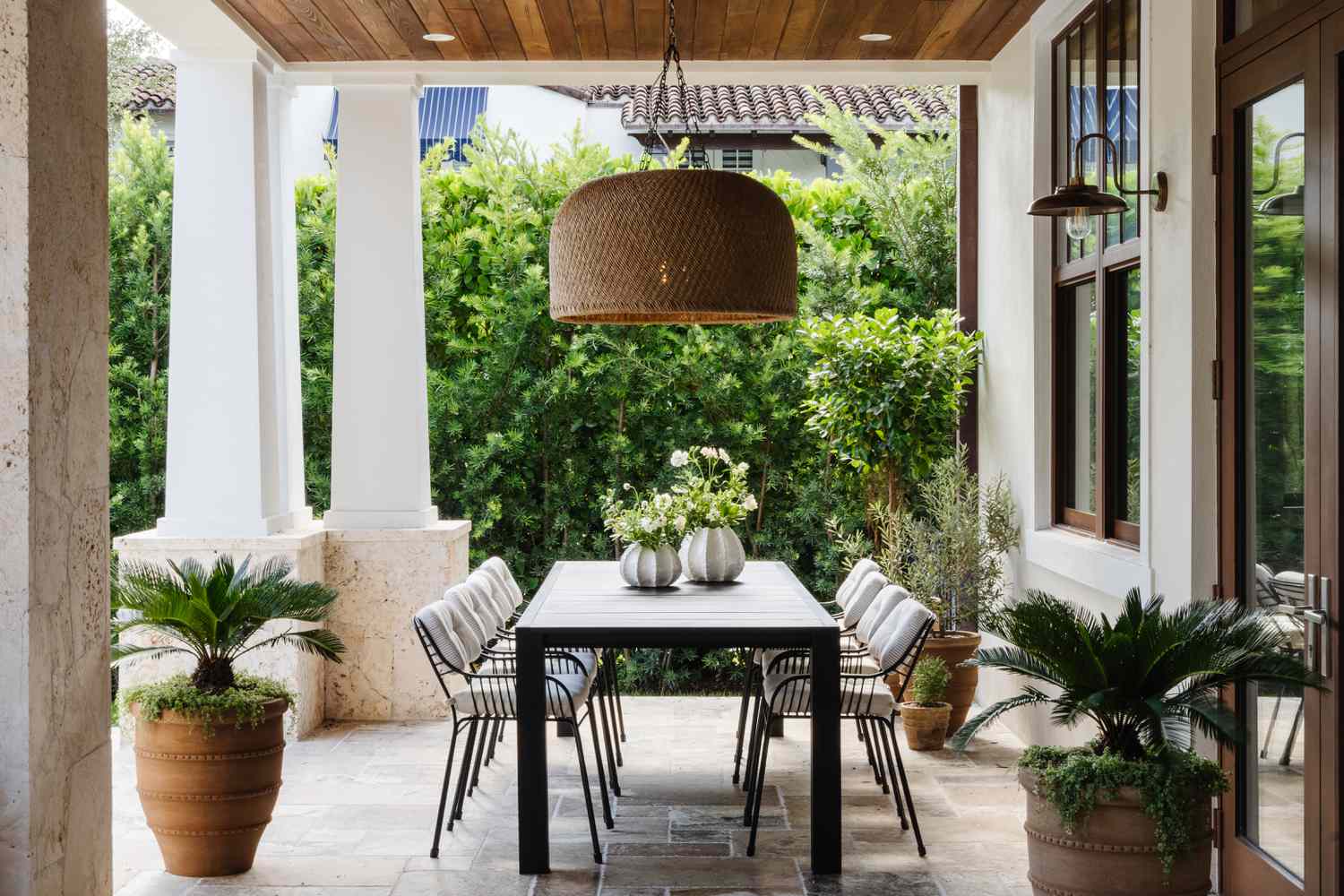 Statement lighting on a patio