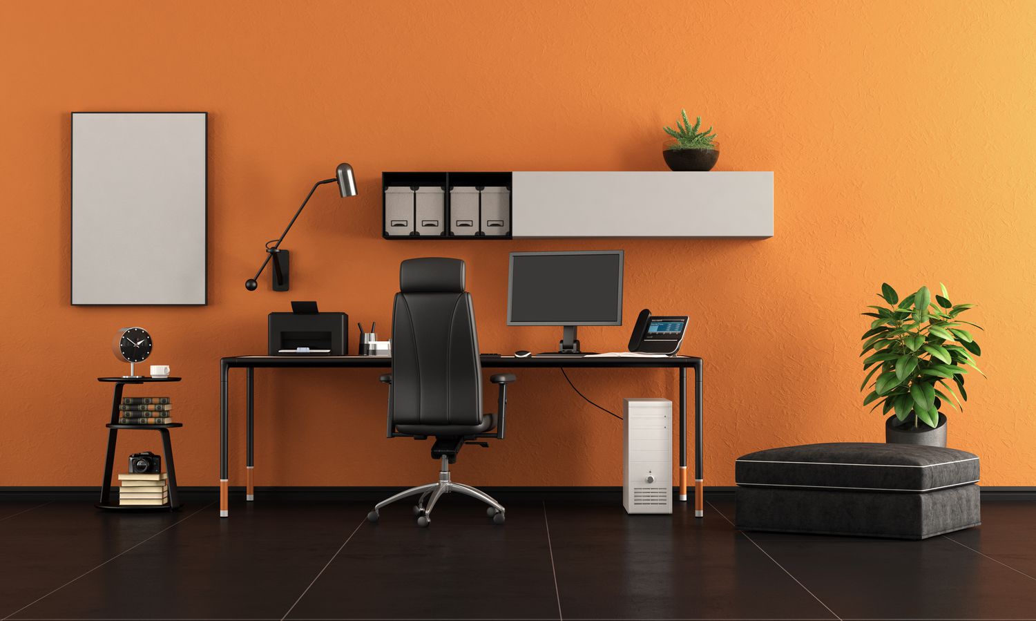 an orange home office