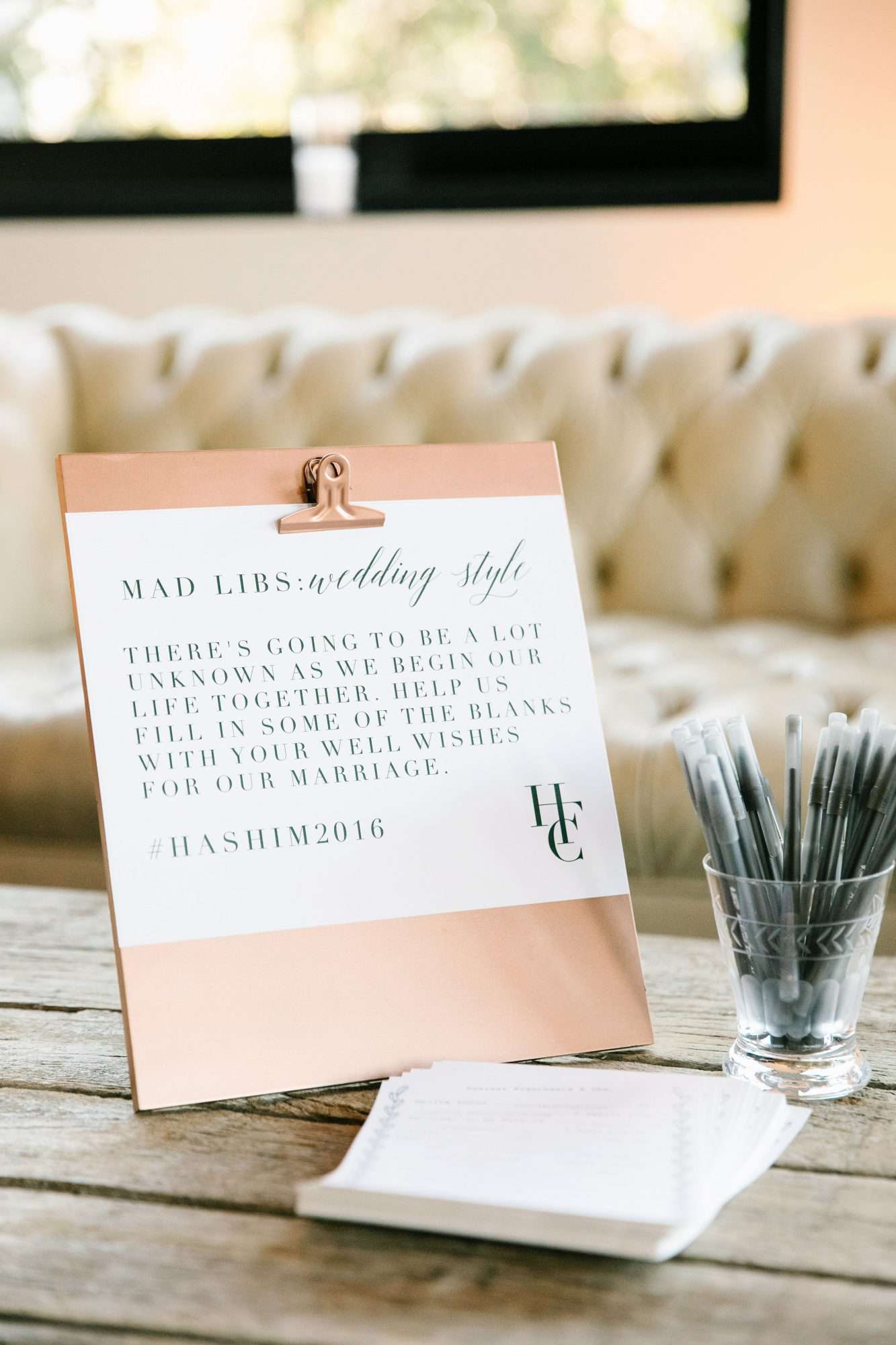 wedding mad libs advice cards clipboard pens