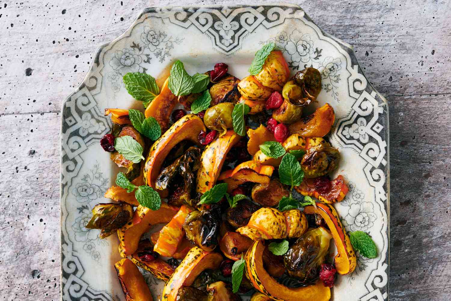 Roasted squash, Brussels sprouts, and cranberries