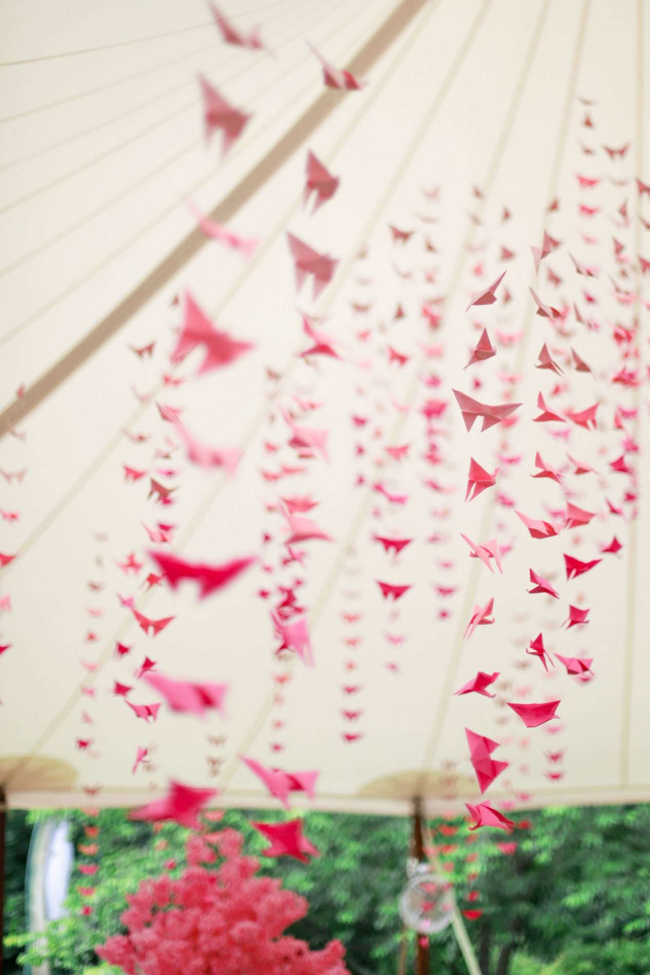 bridal shower hanging pink origami decor