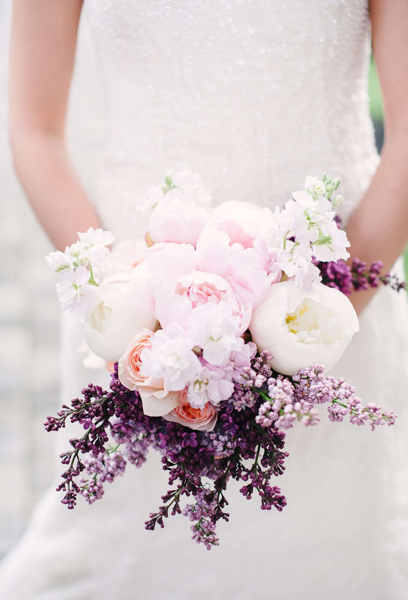 bouquet with pink peonies and lavender