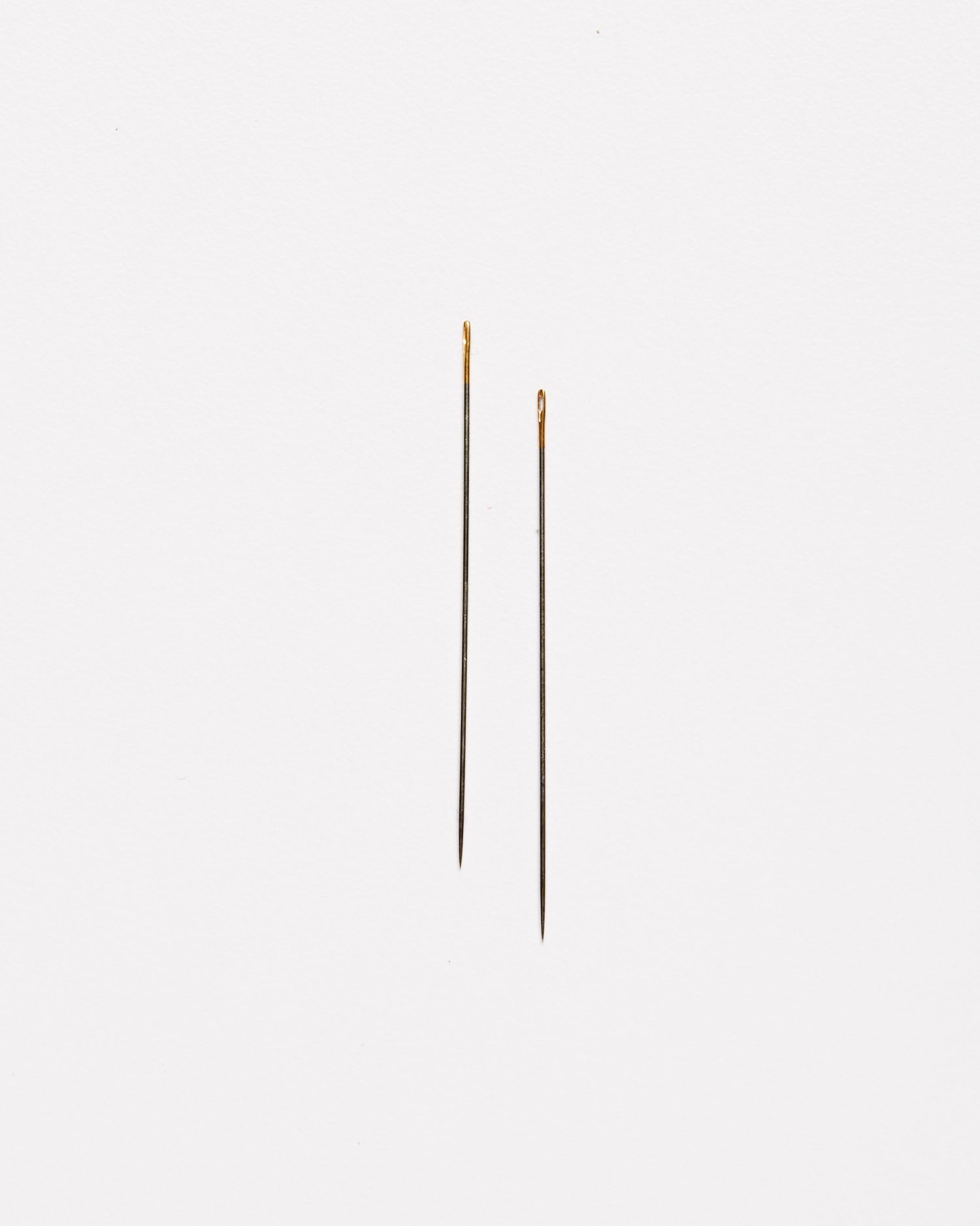 two embroidery milliner needles against a white background