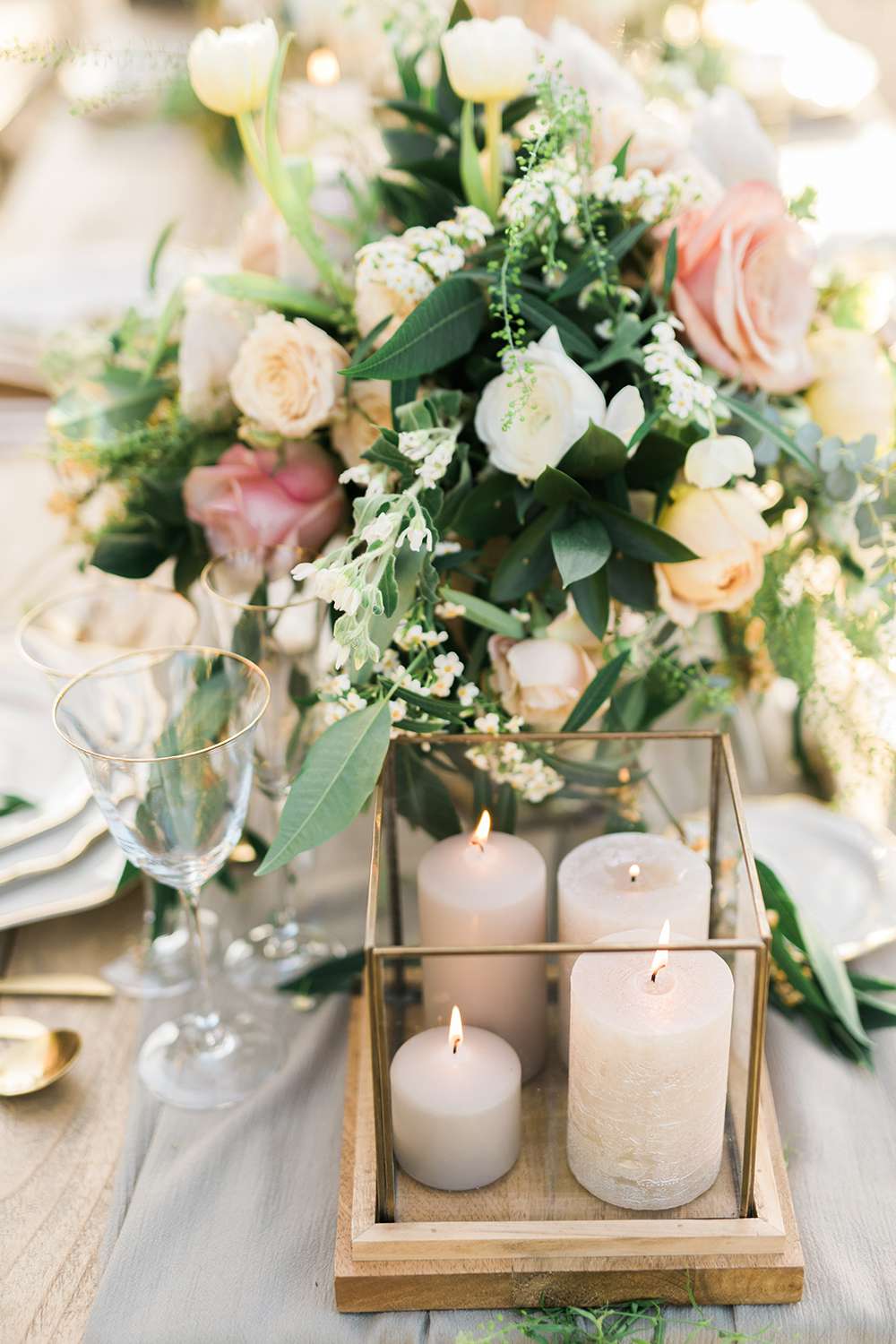 Peach, Green, and Gold Tablescape