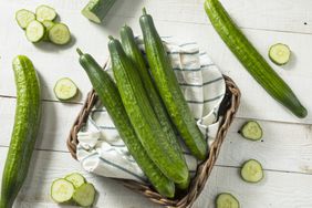 Green English Cucumbers in basket