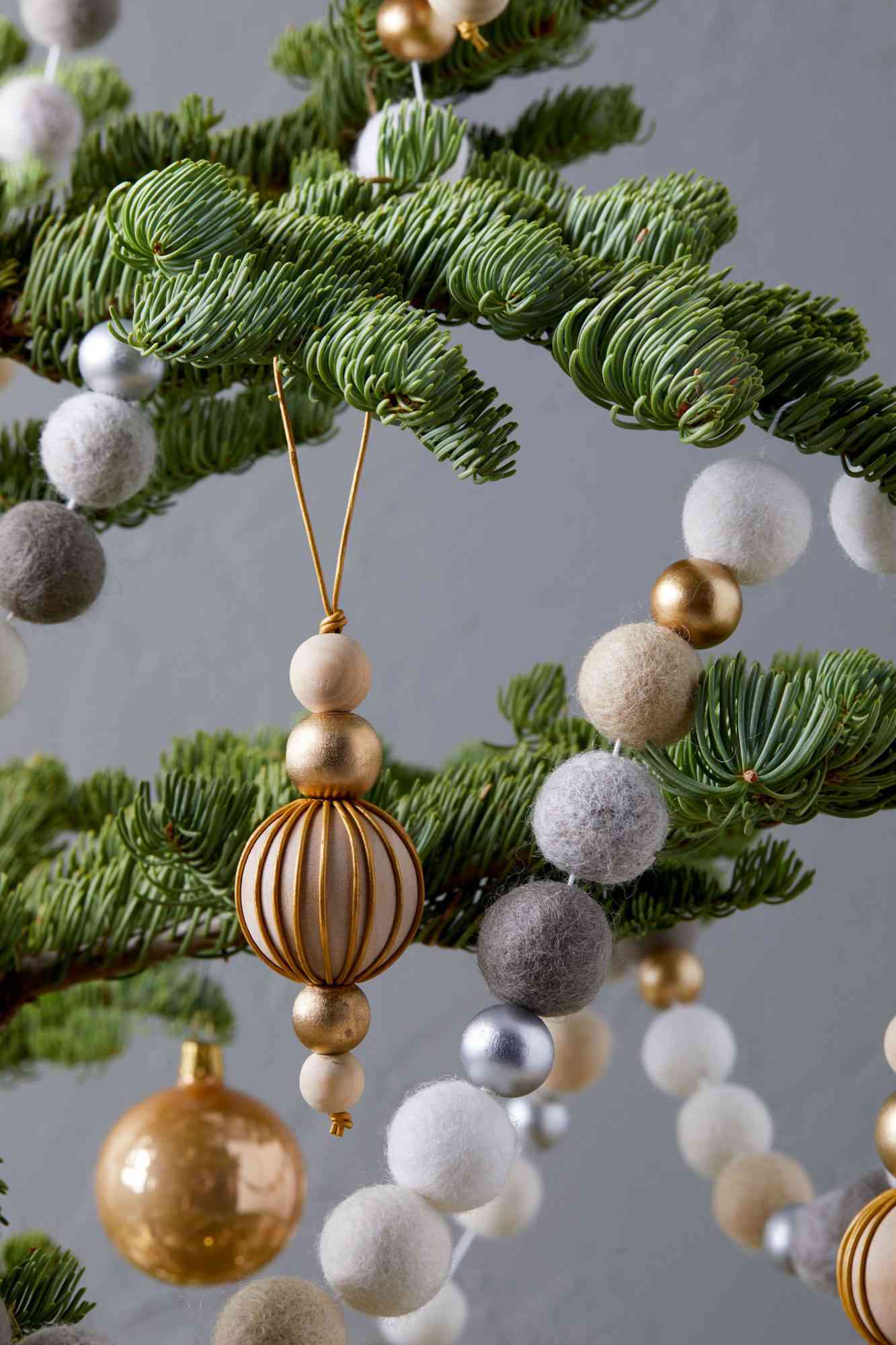 gold wooden bead Christmas ornament