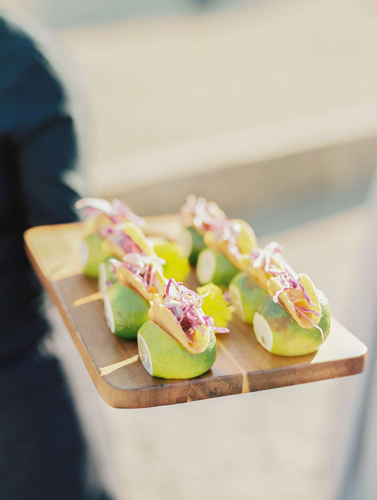 mini taco cocktail hour appetizers on tray