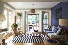 Striped area rug in living room