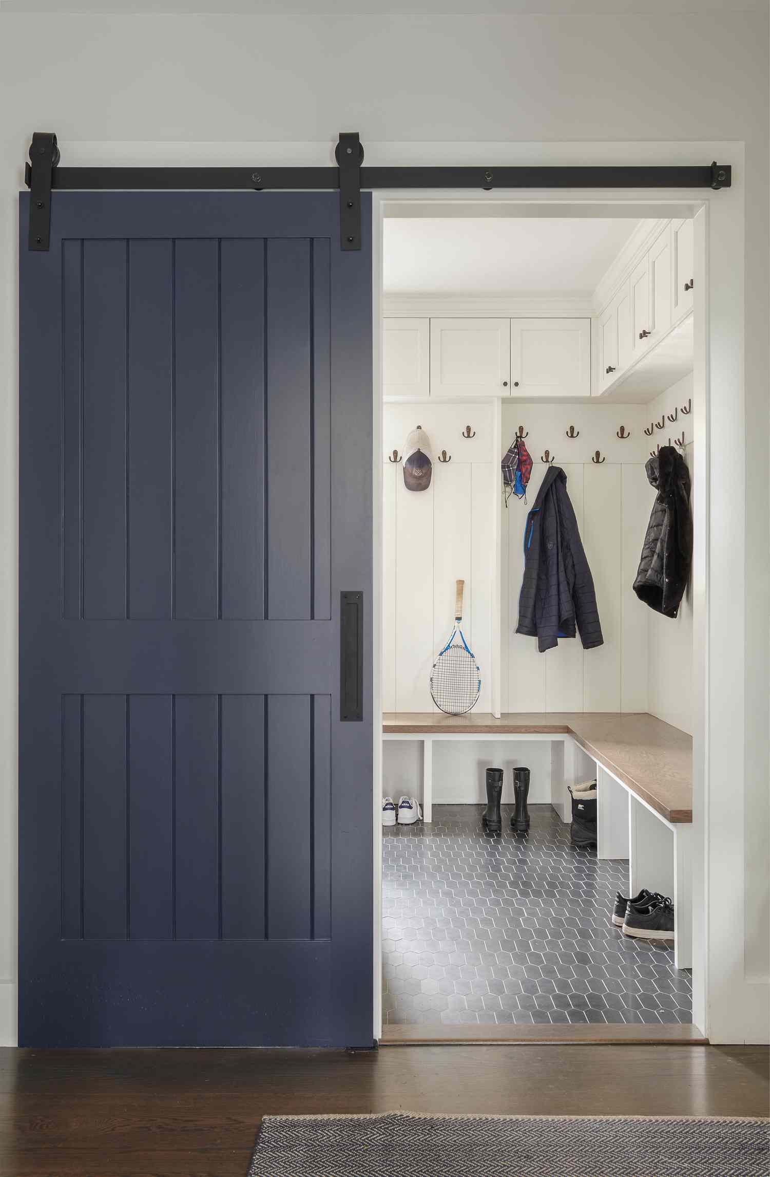 open and closed storage in mudroom