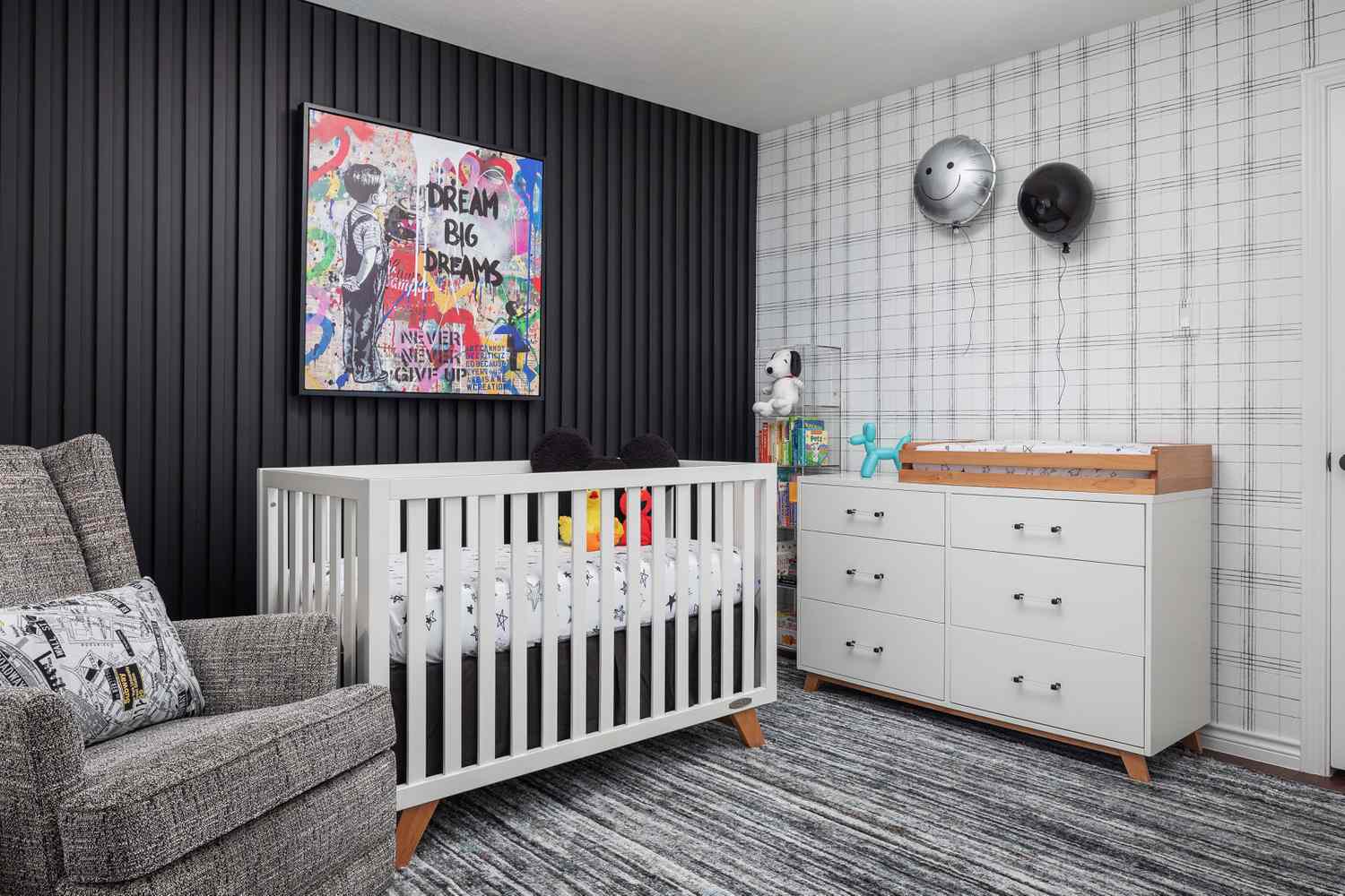 Black Wall Paneling in Nursery