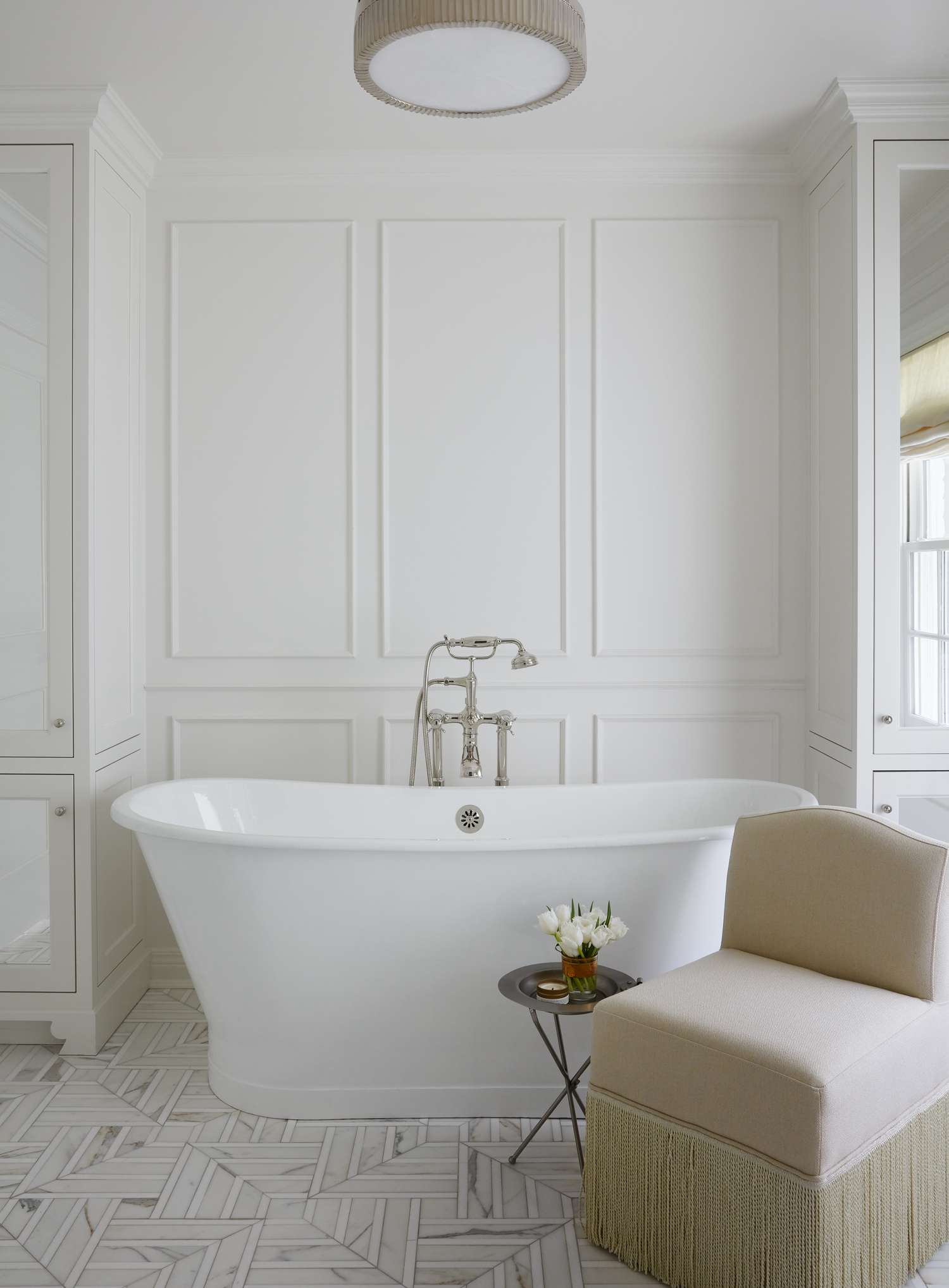 white gray geometric bathroom tile