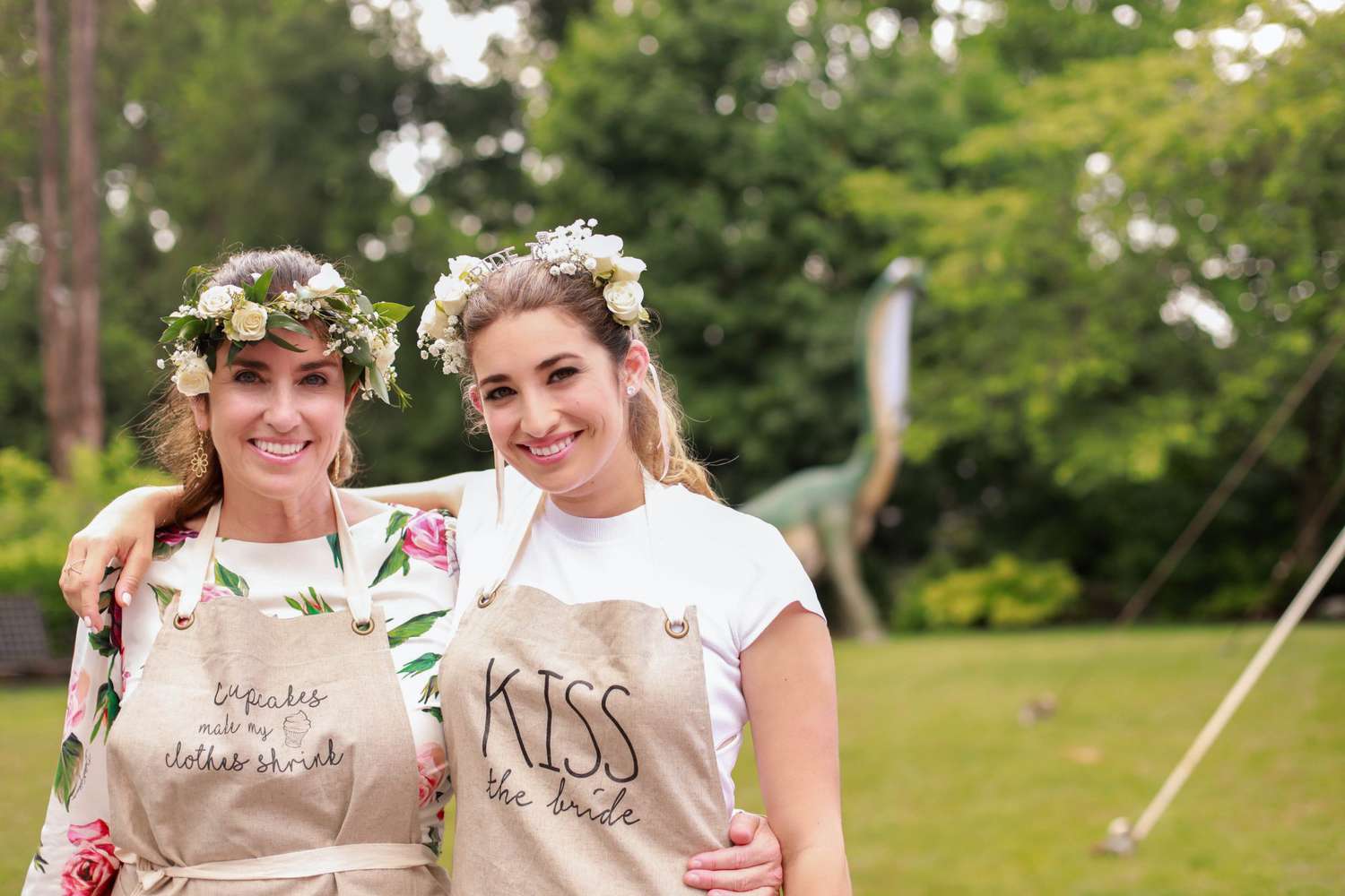 bridal shower mother bride outdoors apron flower crowns