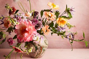 flower arrangement on pink background