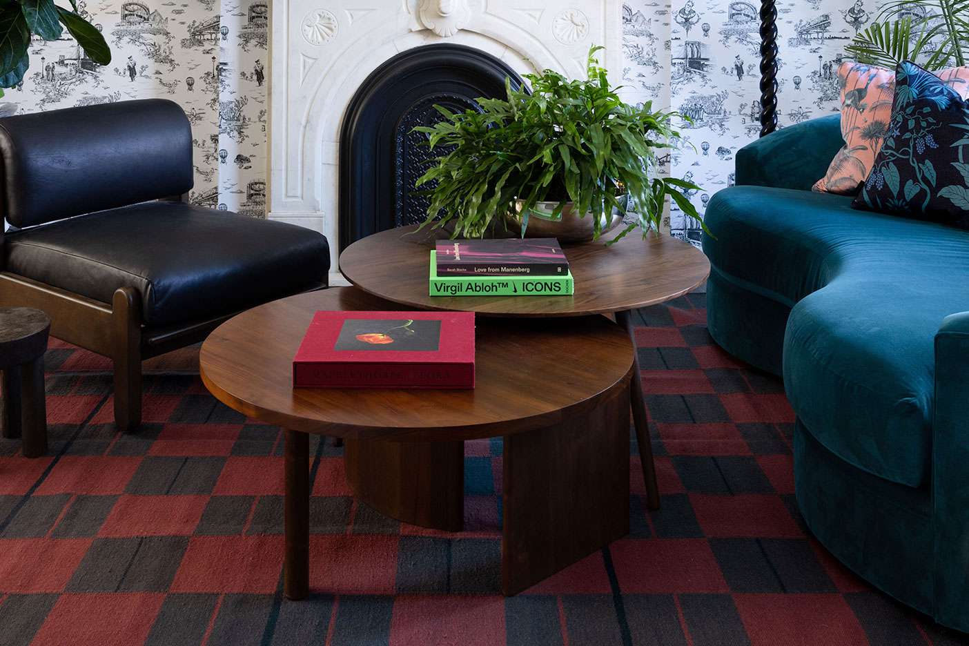 Coffee table with books and plants