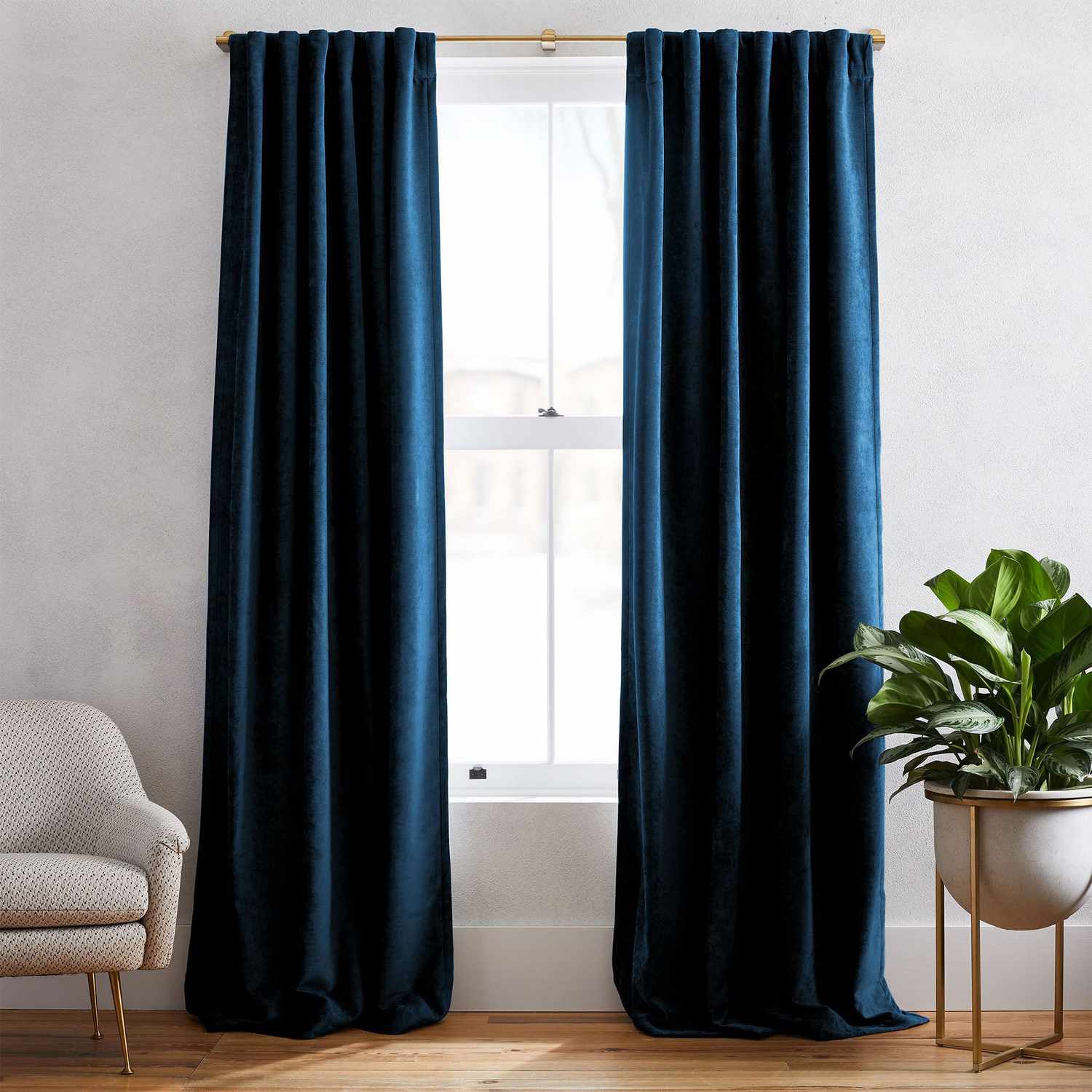 Worn Velvet Curtain - Regal Blue