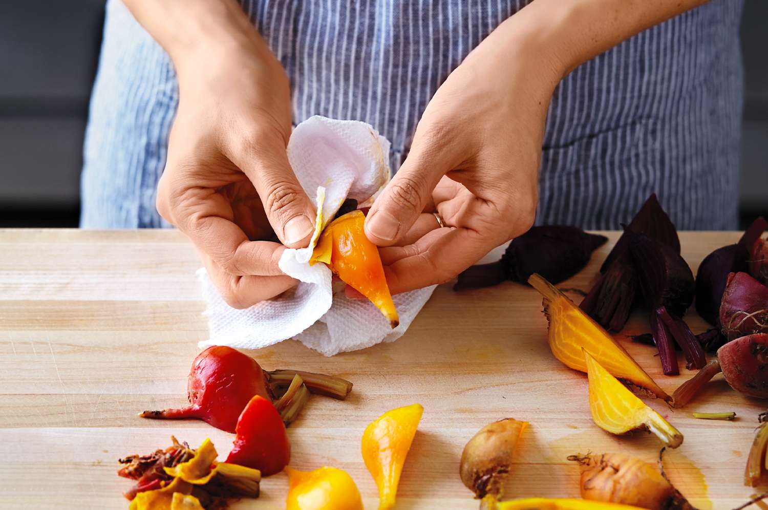 woman peeling beets