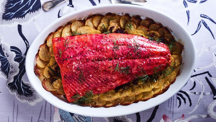 beet dill wild roasted salmon