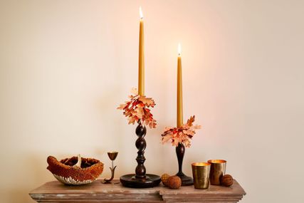 Fall table with candles and pumpkins