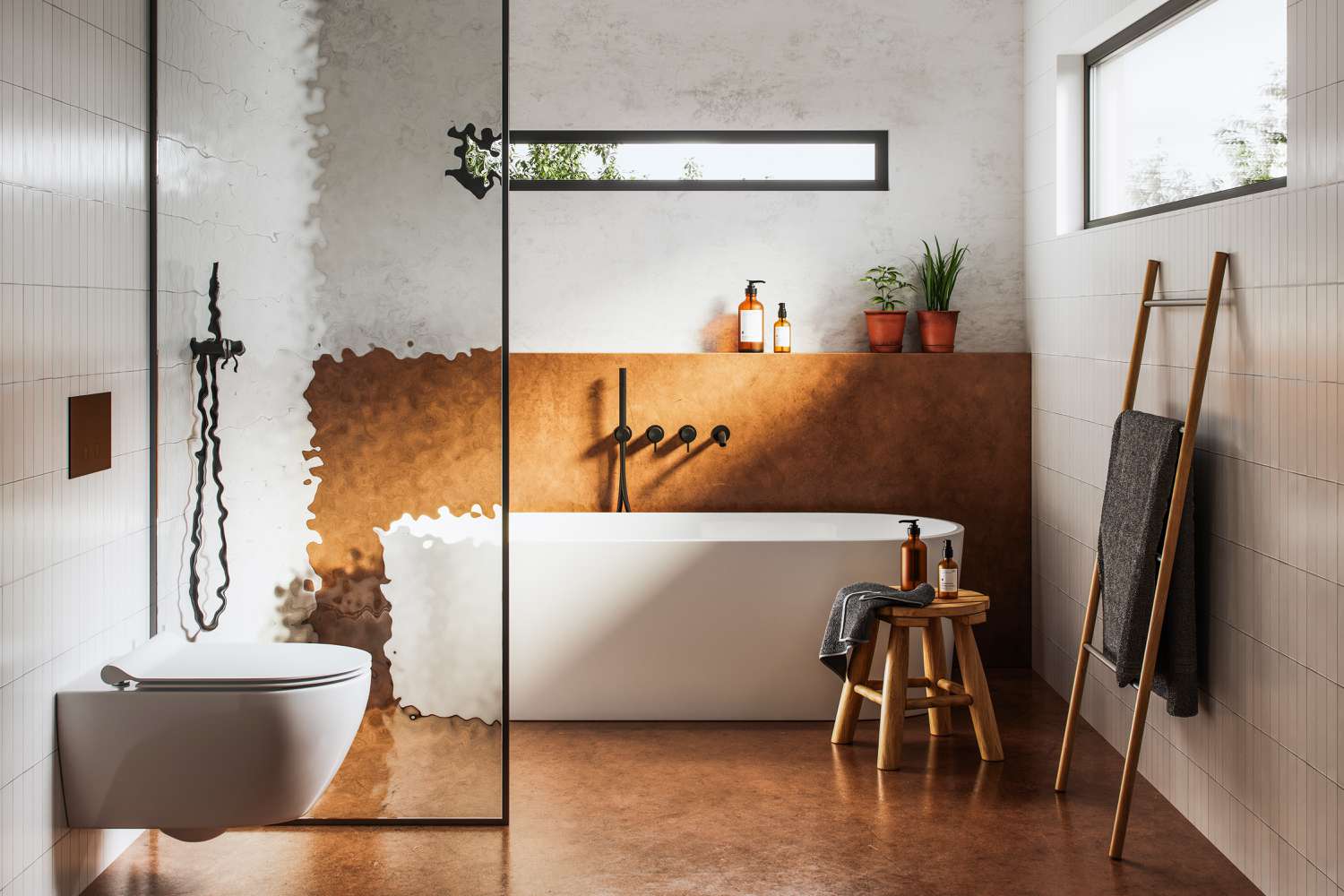 Modern bathroom with toilet and bath