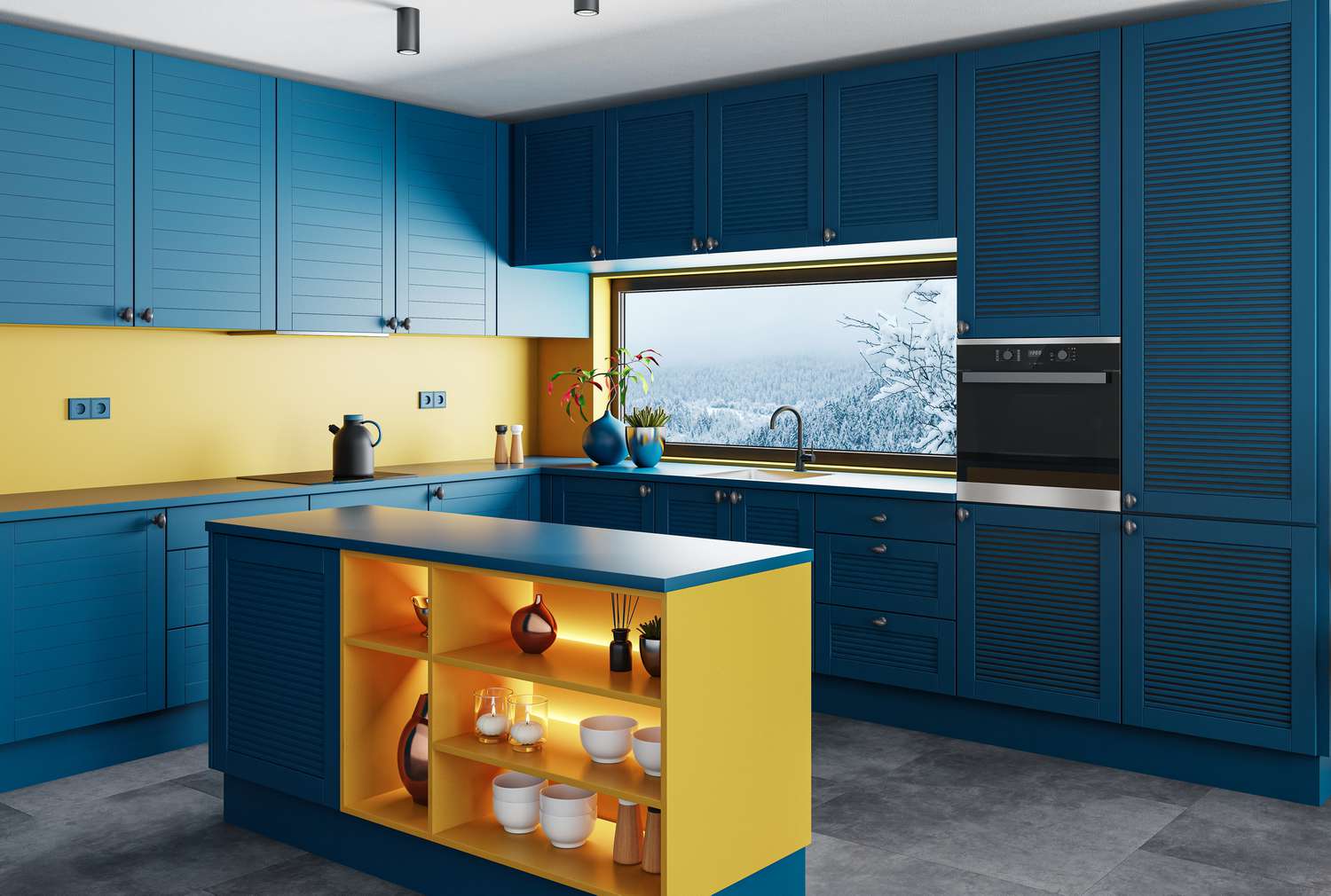 A blue kitchen