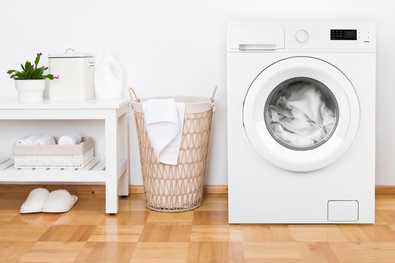 Laundry room with hamper