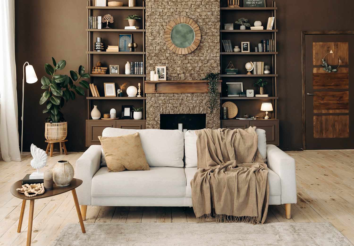 A brown living room