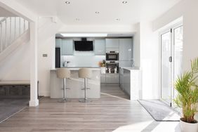 a gray open kitchen area