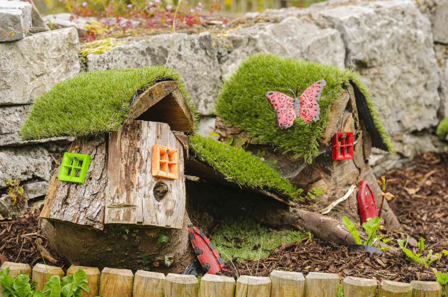 Fairy houses in an Irish garden.