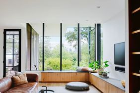 a room with floor to ceiling windows