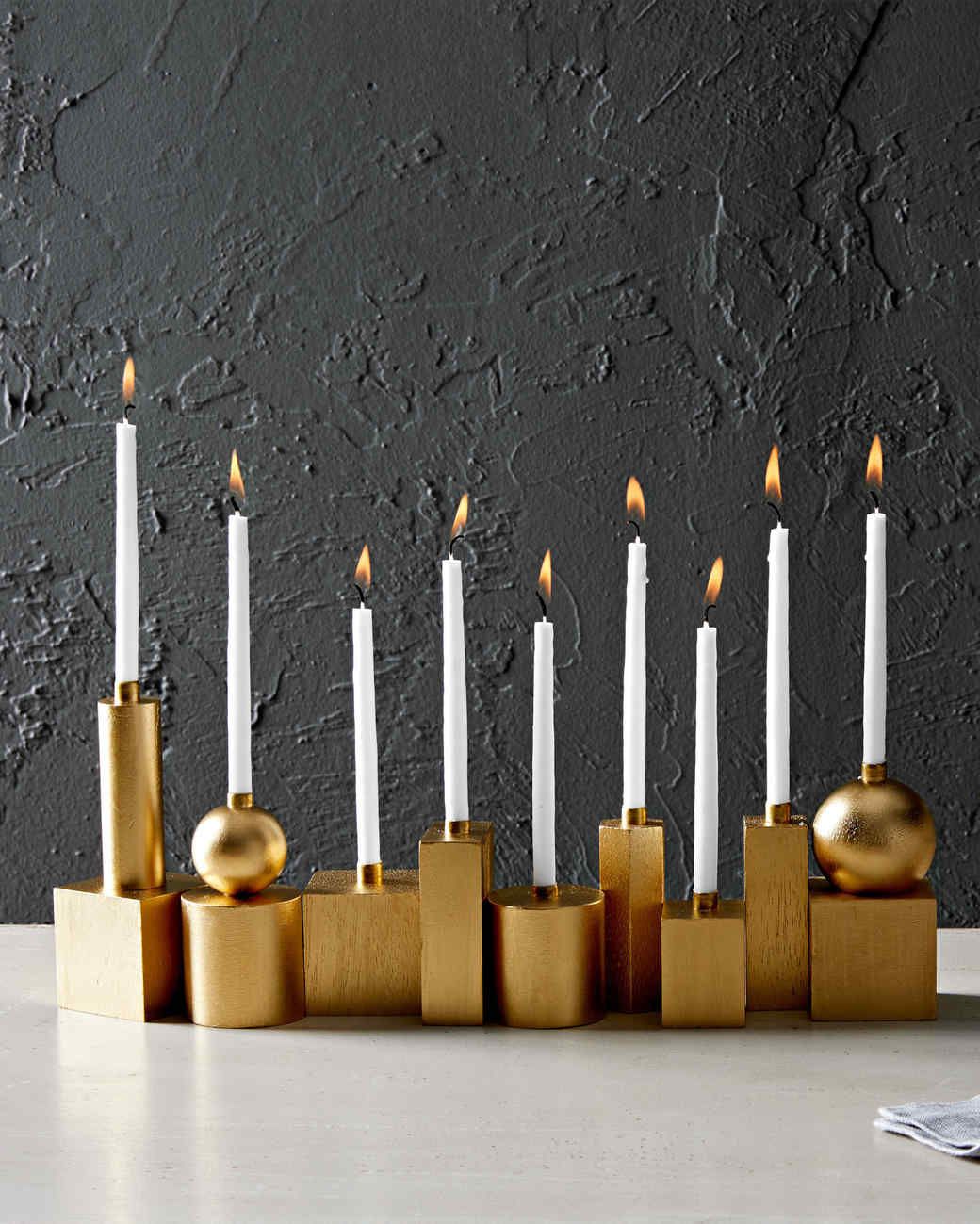 gilded wooden blocks for a Hanukkah menorah