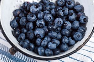 Blueberries in colander freshly washed 