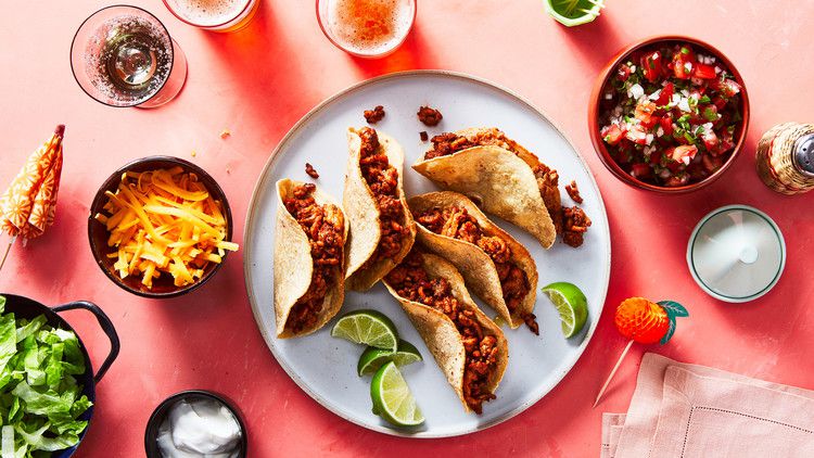 ground chicken tacos on white plate