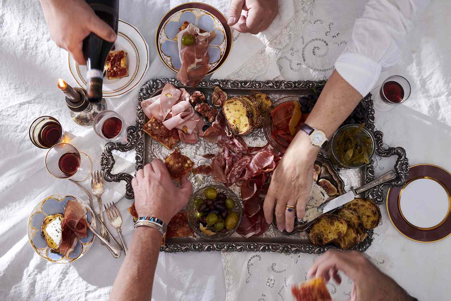 Mezze meats and breads platter