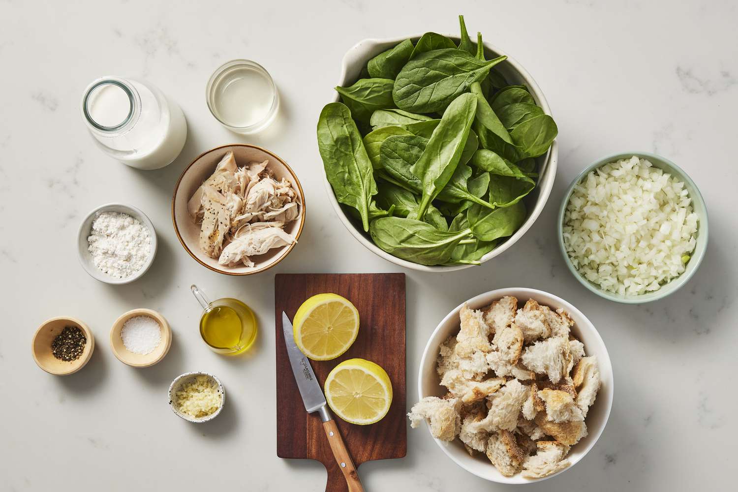 Ingredients for chicken and spinach casserole
