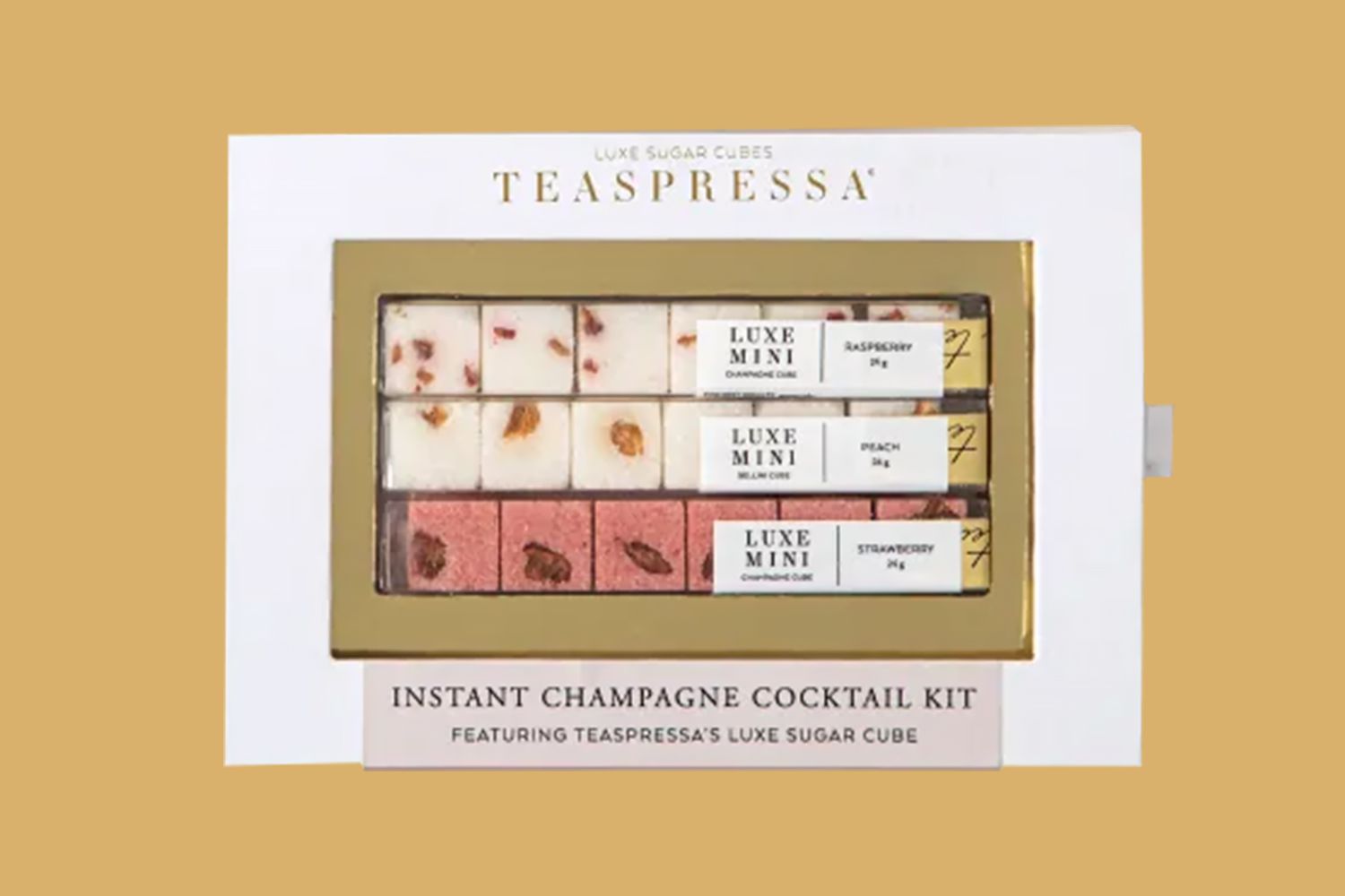 mimosa sugar cube package on yellow background