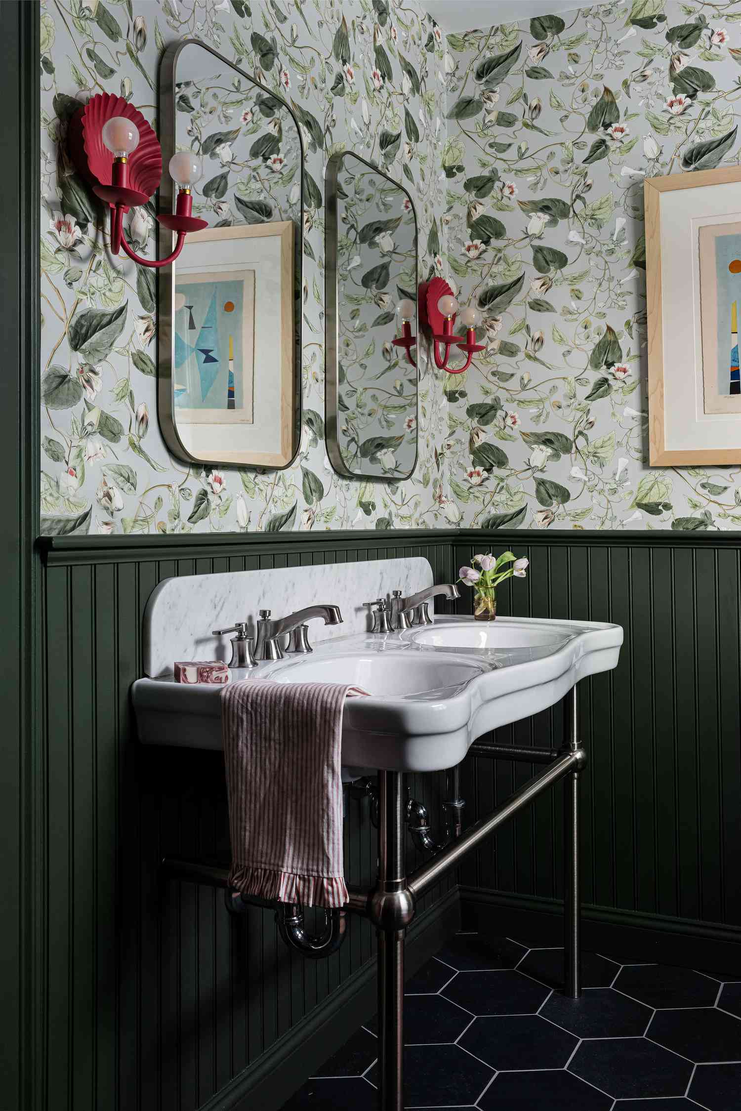 Capri Pink chalk paint for light fixtures in bathroom