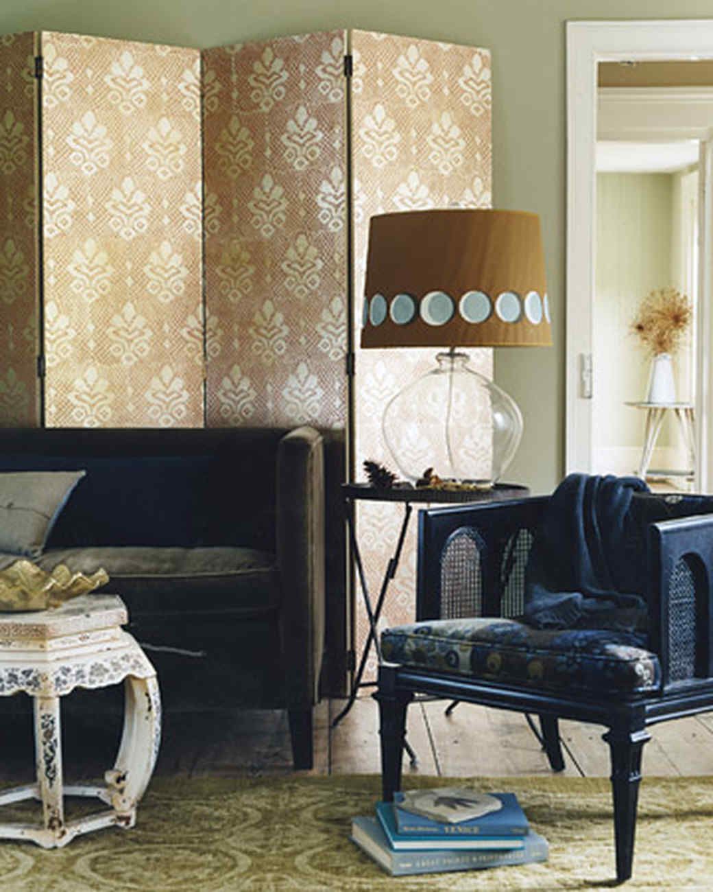 stenciled lace-print folding screen