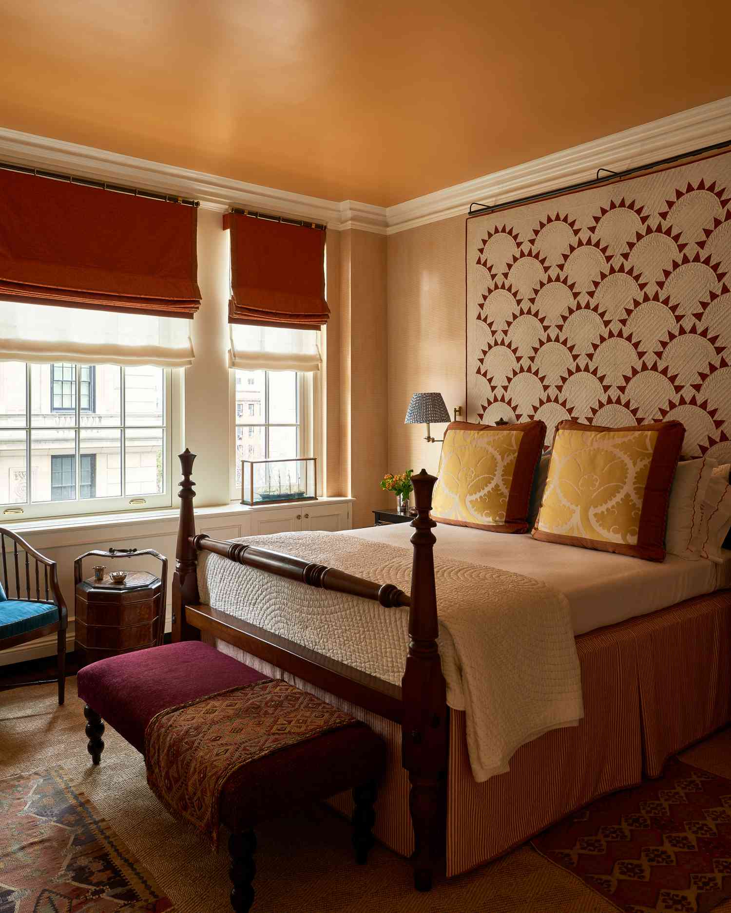 deep yellow painted ceiling 