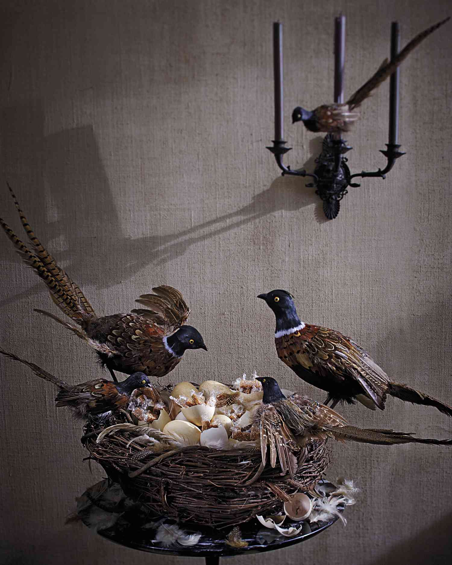 Scary bird's nest candy dish for Halloween