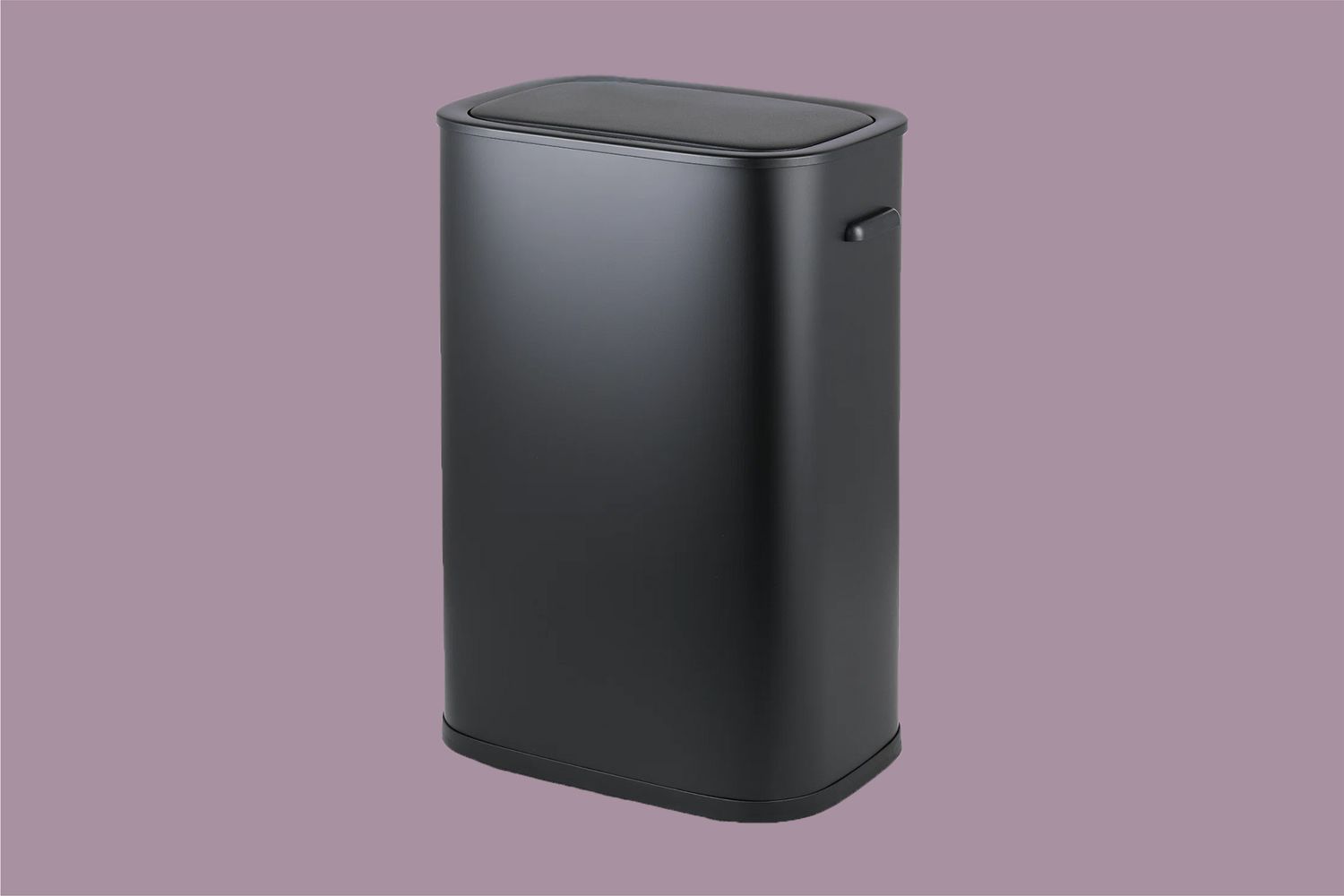 black trash can on purple background