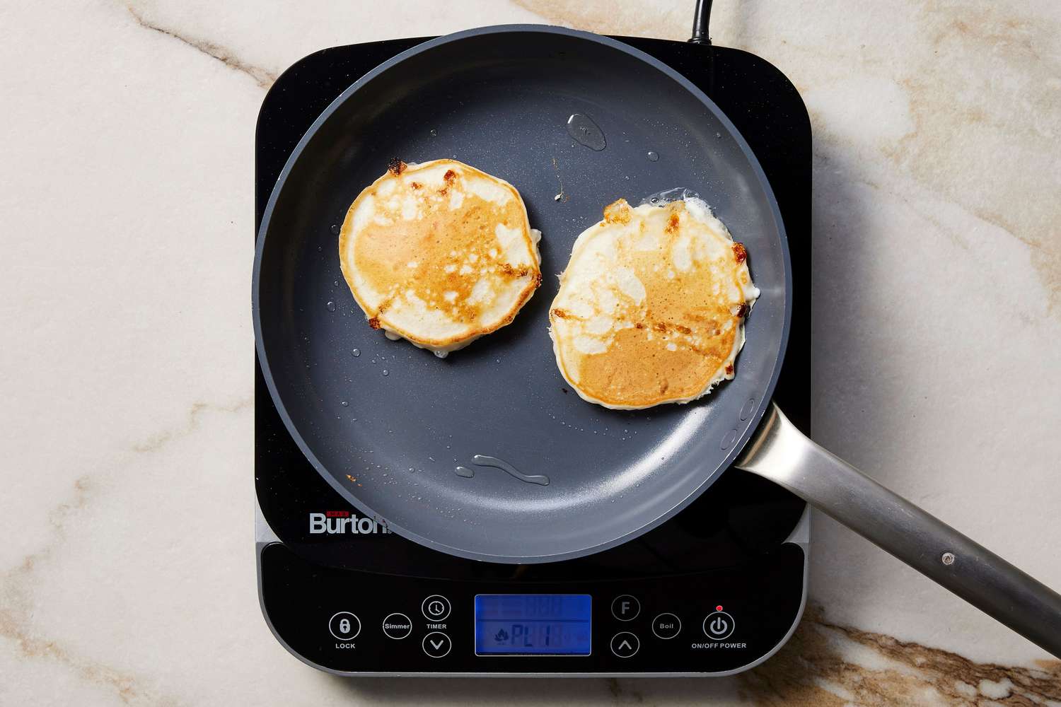 Cooked pancakes in skillet