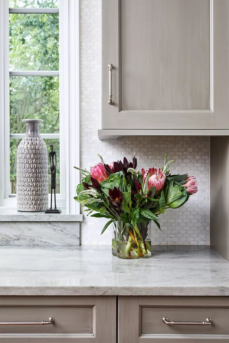 small white tile backsplash