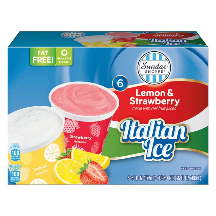 Package of Italian Ice with lemon and strawberry flavors