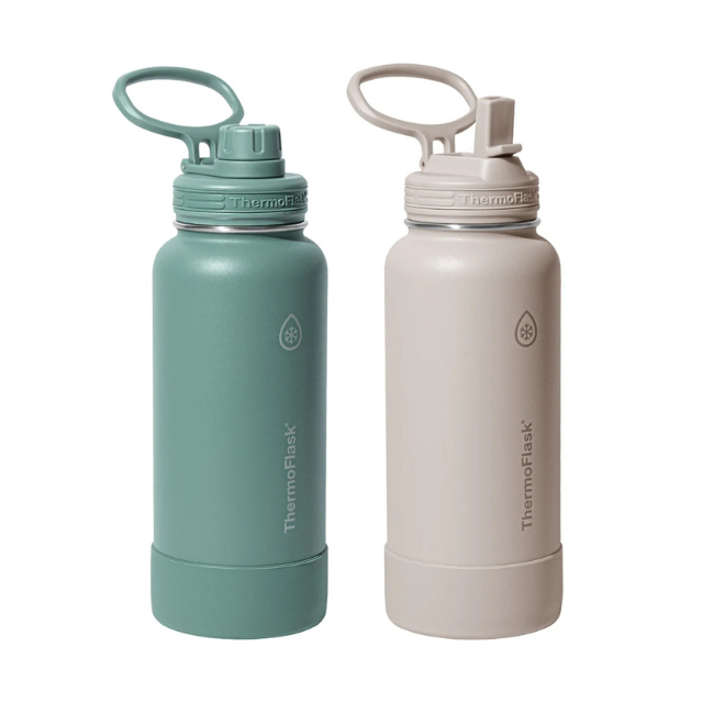 Two insulated bottles with carrying handles shown side by side