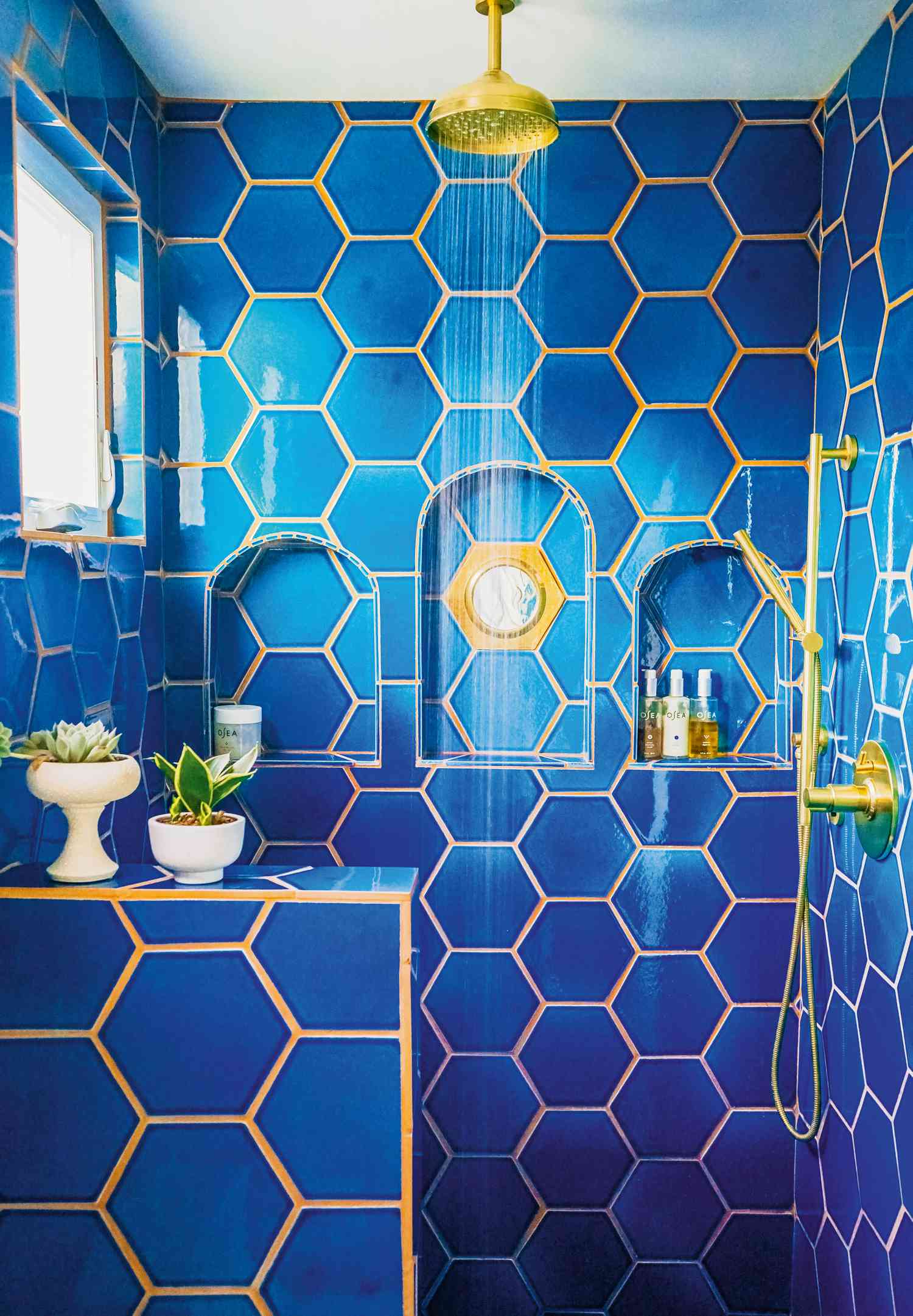 Blue tile with yellow grout